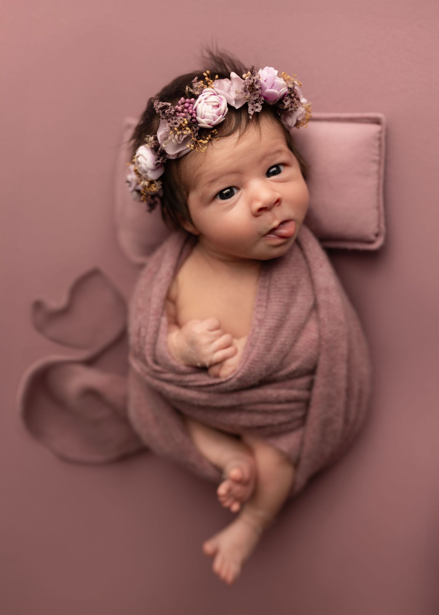 Newborn photography session, baby girl asleep on a blanket. Elizabeth Lang Photography Cloverdale Surrey Vancouver.