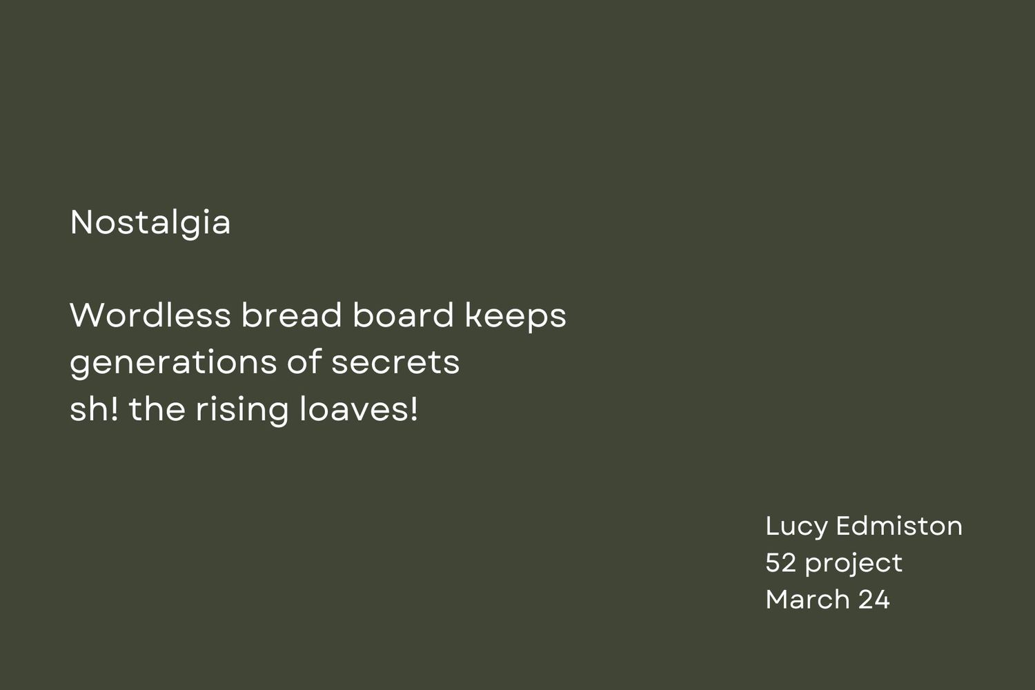 A deep green background showing white text with a haiku about a nostalgic breadboard.