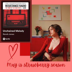 A red-themed photo collage featuring Norah Jones' Unchained Melody album art, decorative art, and warm interior ambiance.
