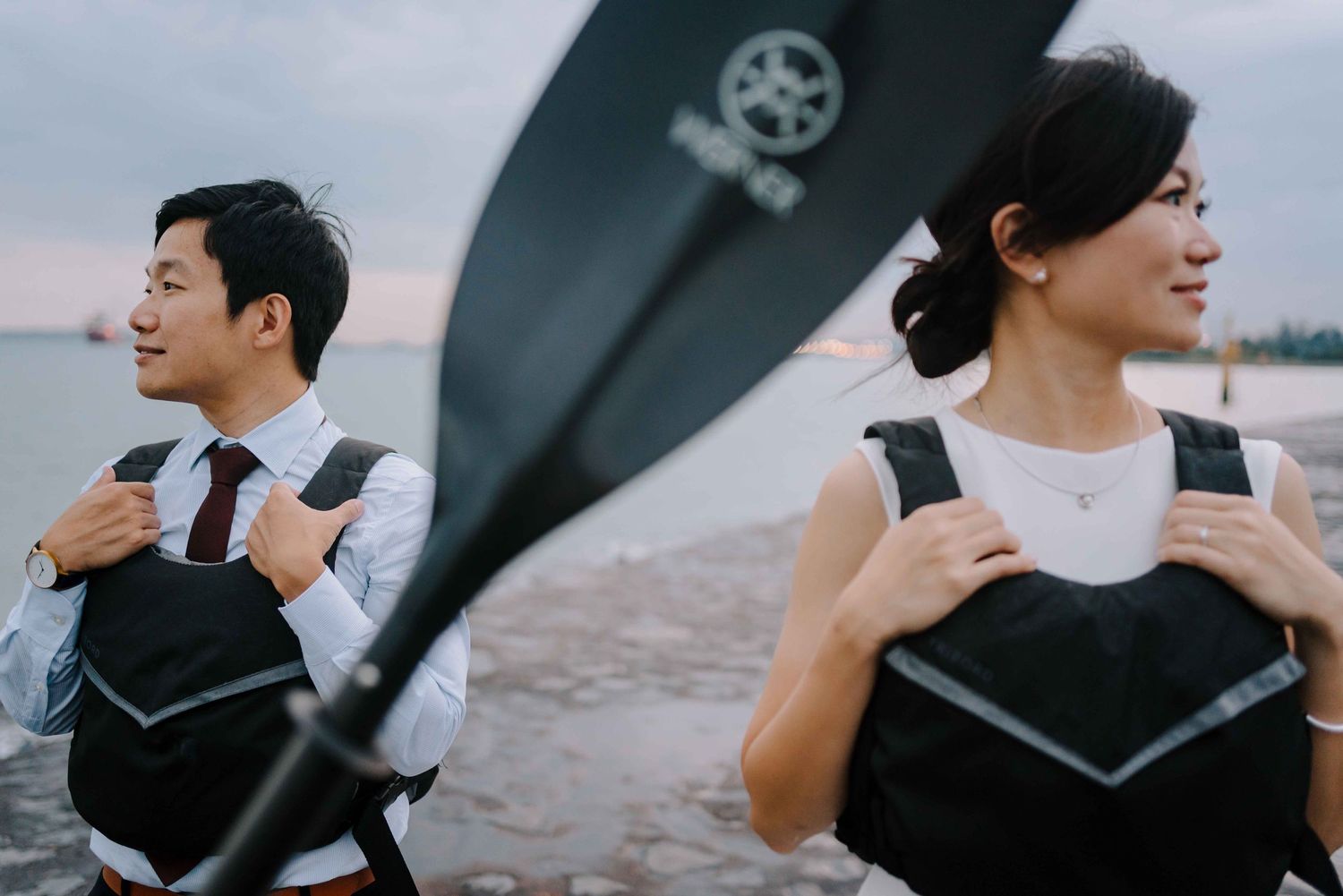 kayaking gear pre-wedding photo