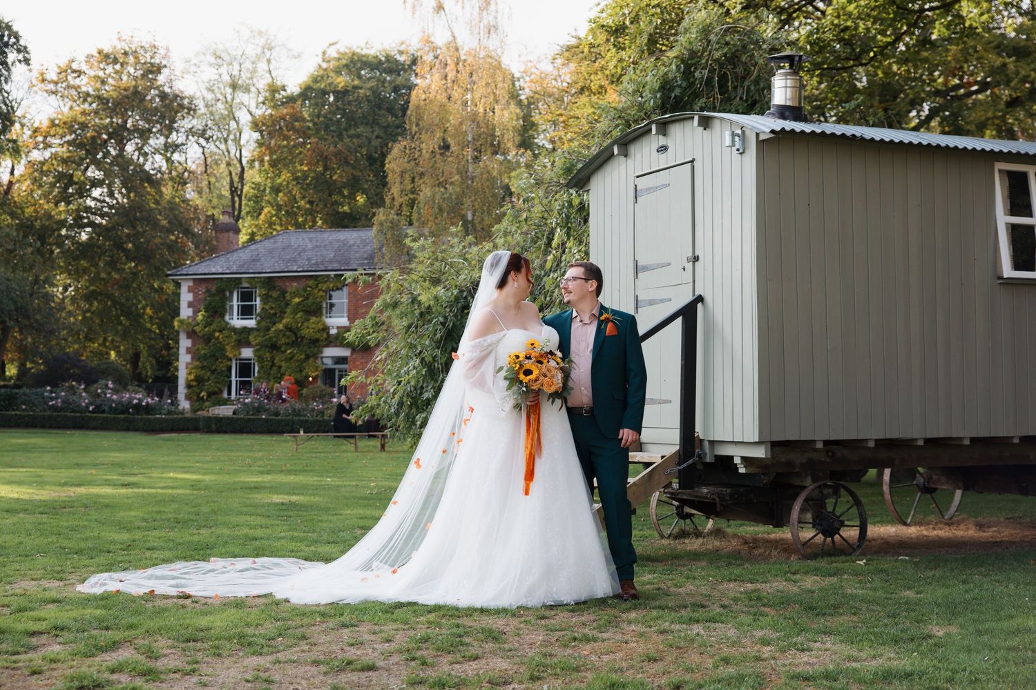 Ridgeway Barns Wedding Photography Bride & Groom in front of the Farm House