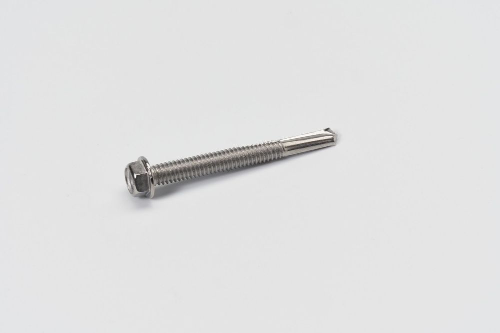 Close-up view of three metal machine screws or bolts of varying sizes against a white background.