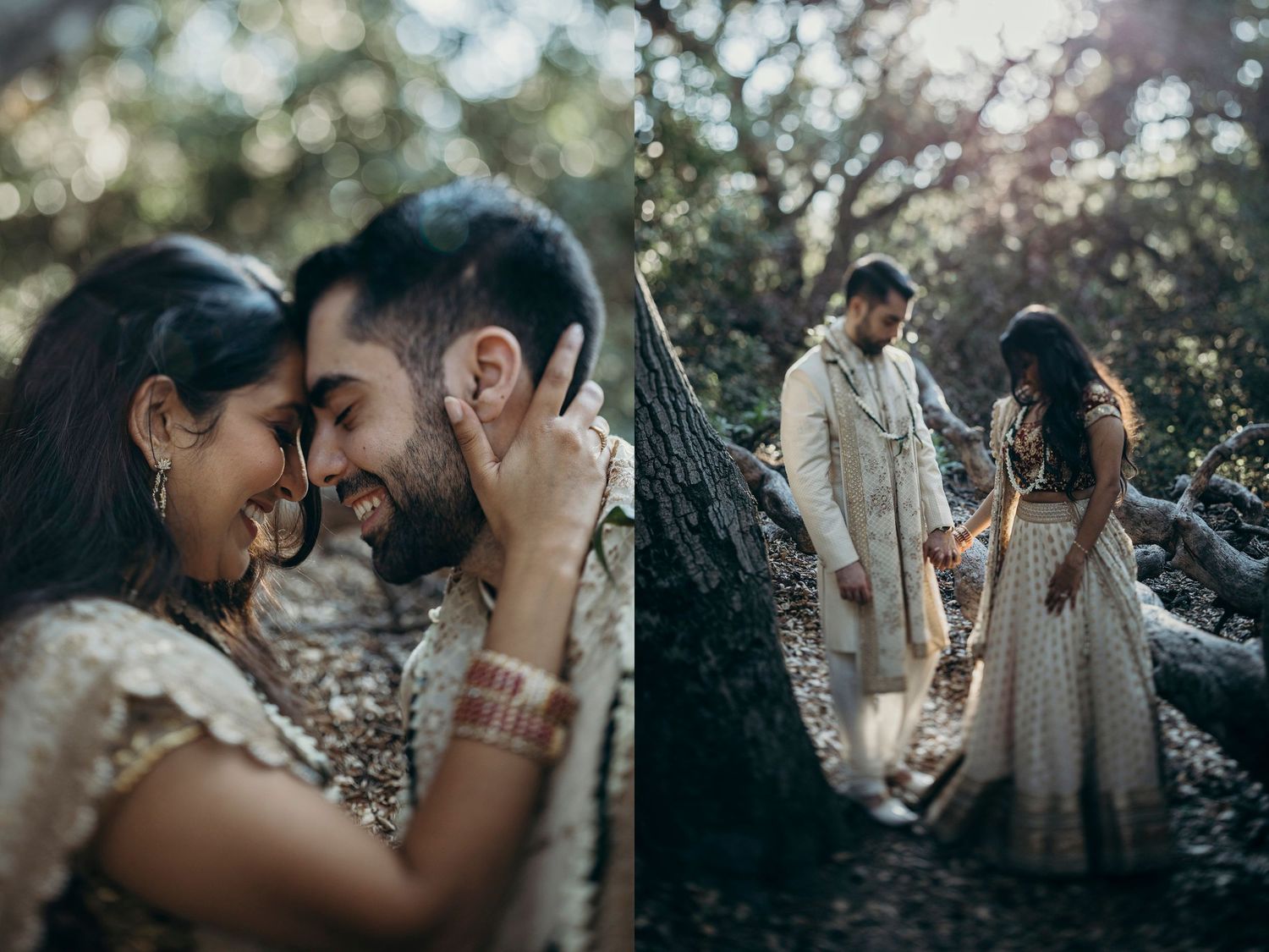 A couple shares intimate moments under blooming cherry blossom trees during a romantic spring photoshoot.