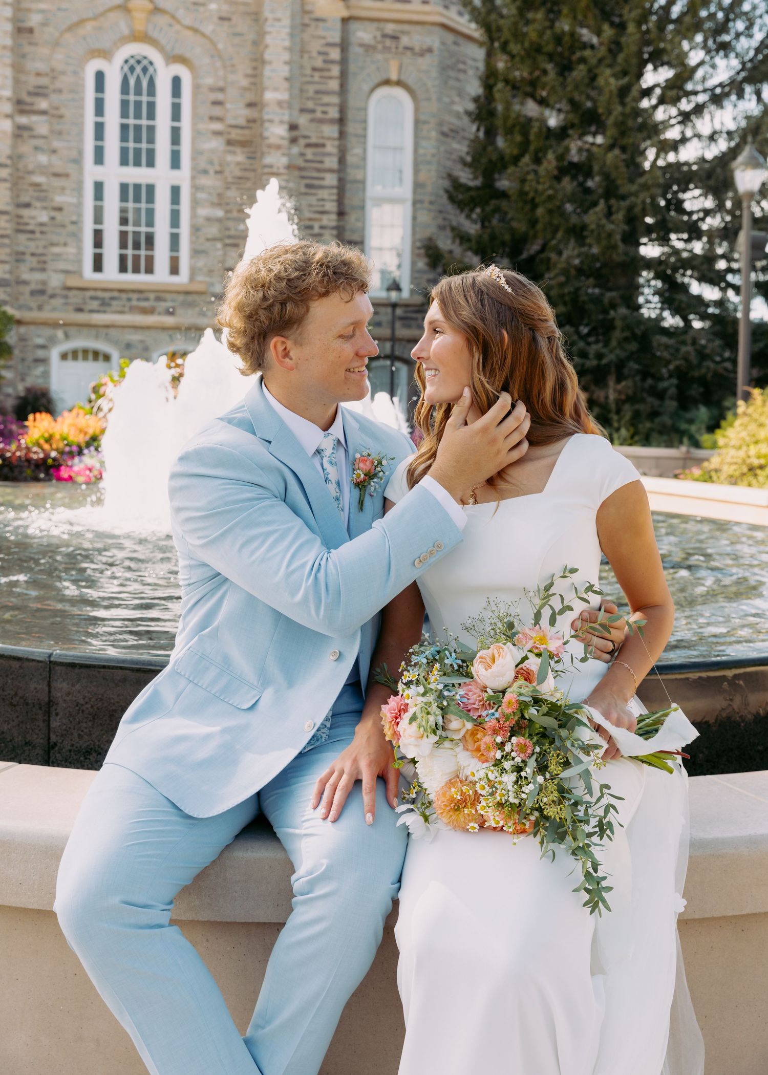 Utah wedding photographer capturing a beautiful Logan Utah Temple Wedding