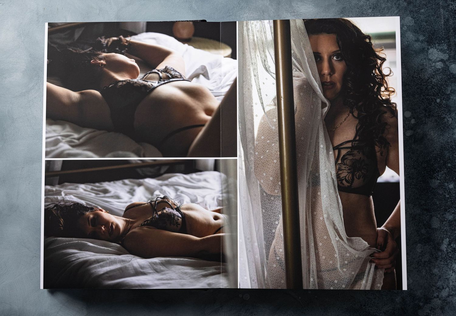 Boudoir photo spread of woman during photo shoot in Los Angeles.
