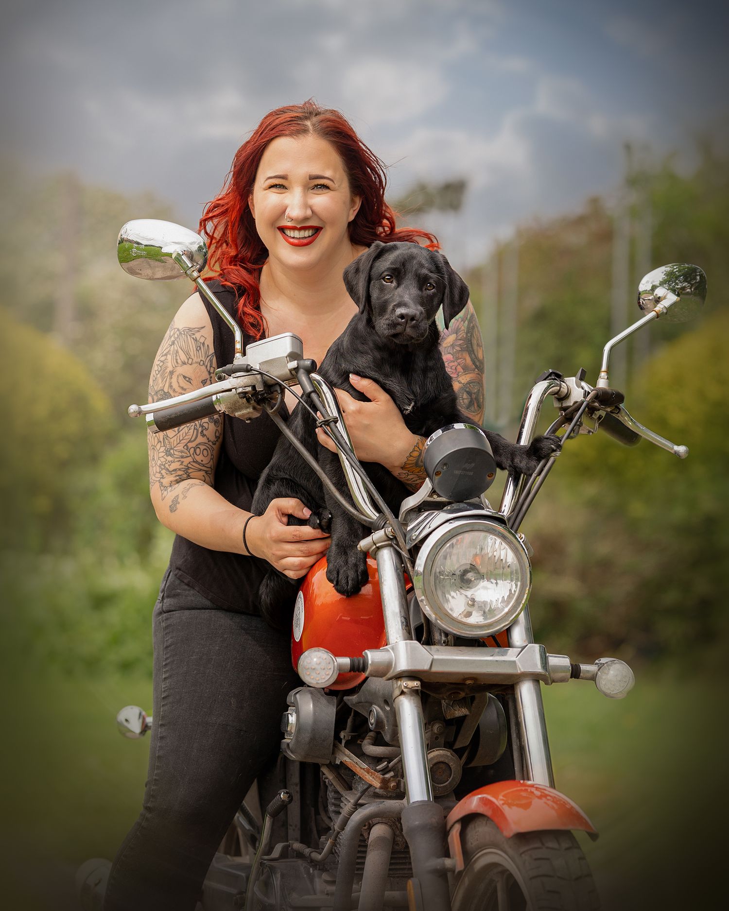 Promotional branding photography image for dog trainer with motorbike