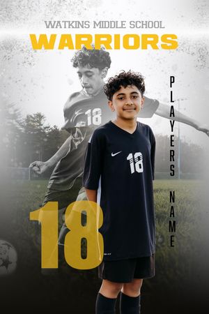 Watkins Middle School Warriors soccer player #18 poses for a sports portrait photo in a dark blue uniform.