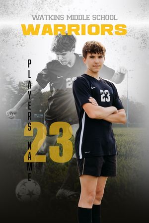 Watkins Middle School Warriors soccer player #23 poses in black uniform for official team portrait photo.