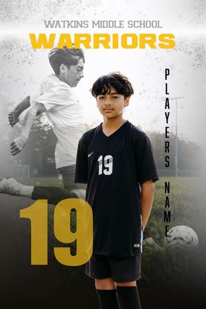 Watkins Middle School Warriors soccer player #19 poses in black uniform for official team sports portrait photo.