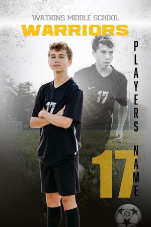 Watkins Middle School Warriors soccer player #17 poses in black uniform for official team portrait photo.