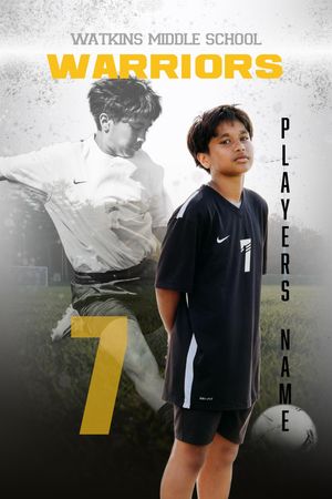 Watkins Middle School Warriors soccer player #7 in black uniform poses for team sports portrait photo card.
