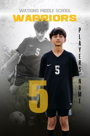 Watkins Middle School Warriors soccer player #5 poses in black uniform for official team portrait photo.