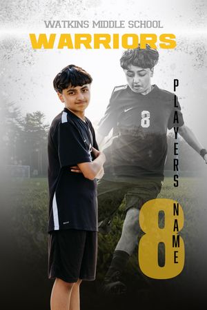 Watkins Middle School Warriors soccer player #8 poses in black uniform for official team sports portrait photo.
