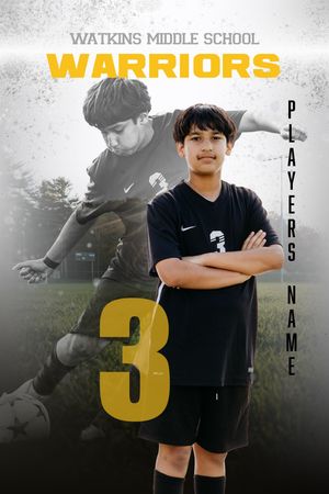 Watkins Middle School Warriors soccer player #3 poses in black uniform for official team portrait photo.