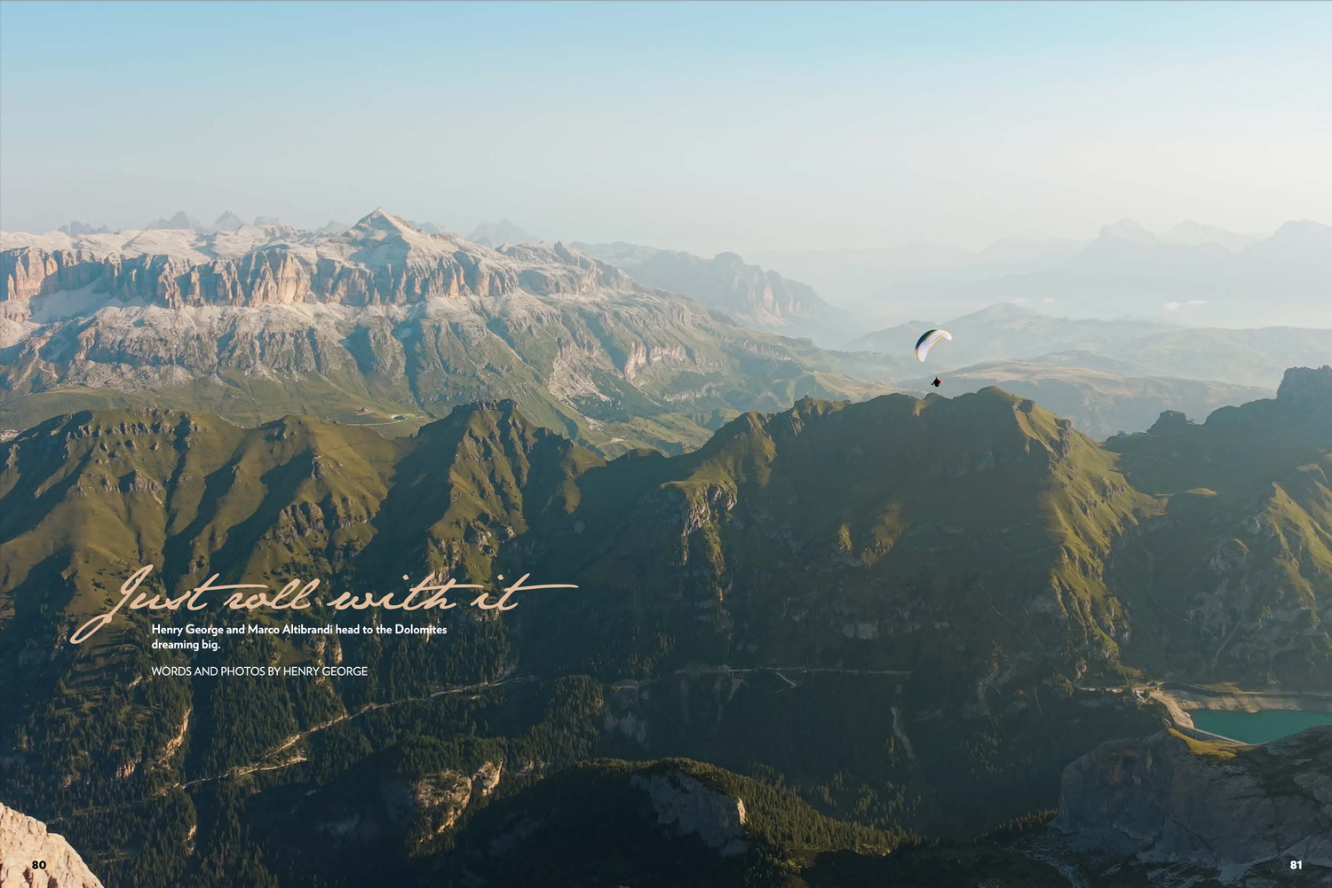 A panoramic series of mountain landscapes showing rugged peaks and valleys under a hazy blue sky.