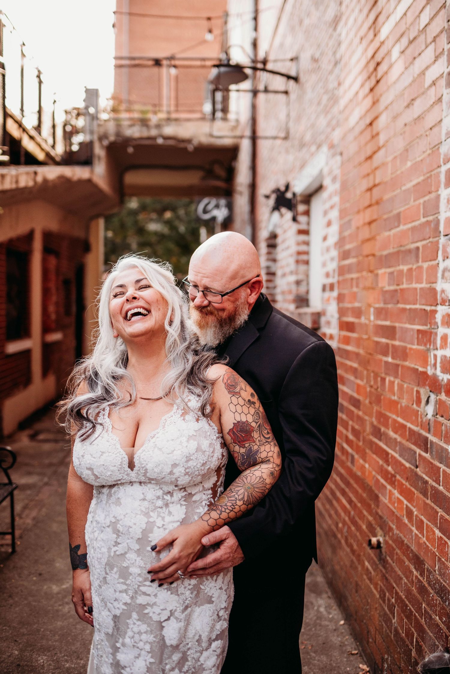 Joyful wedding couple.