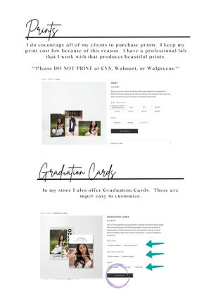 Print ordering information page with graduation card samples.