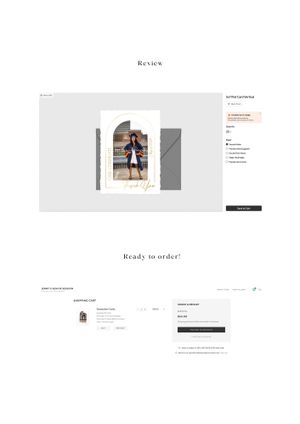 Photography website review screen showing image preview and order details.
