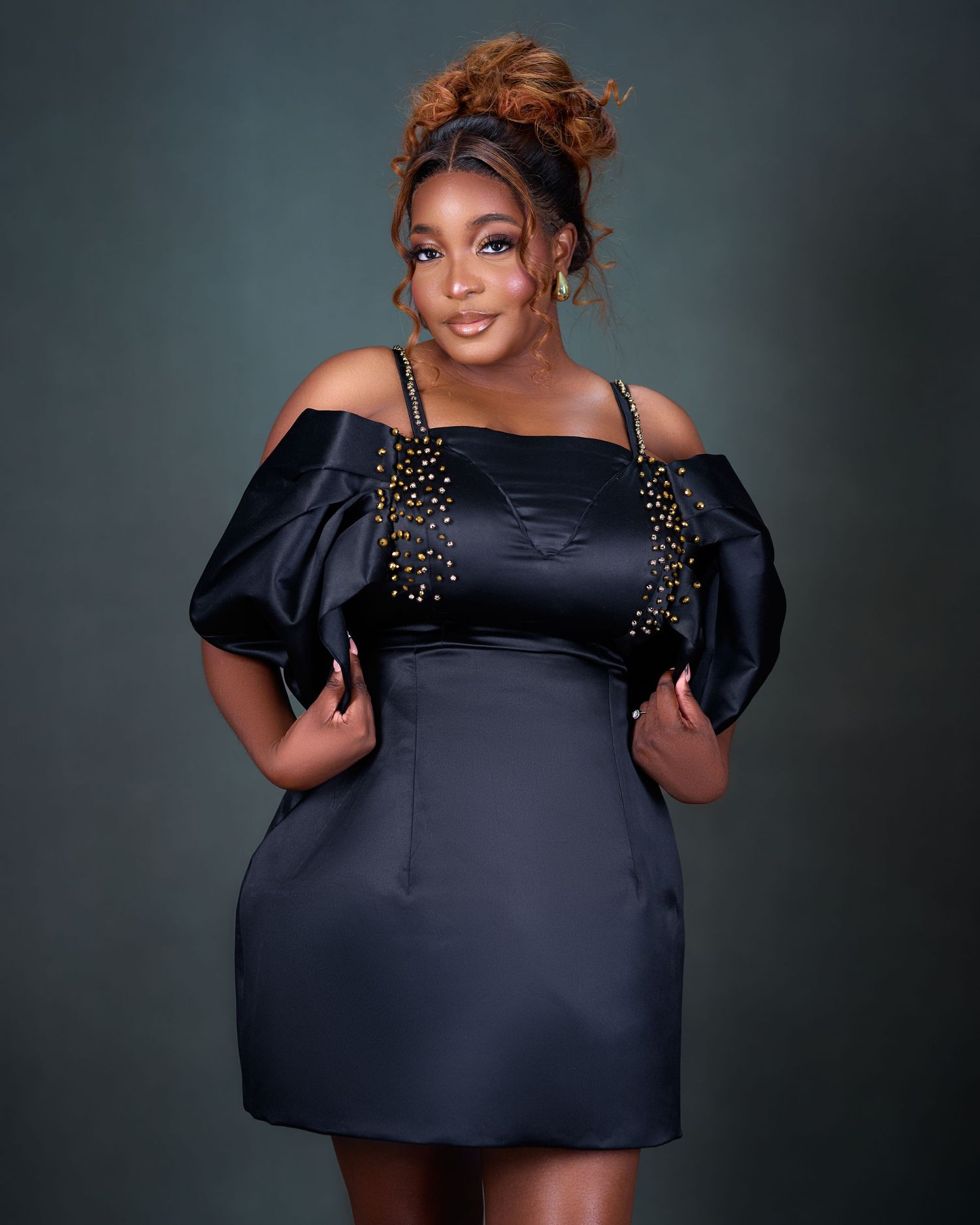 Lady wearing a black dress