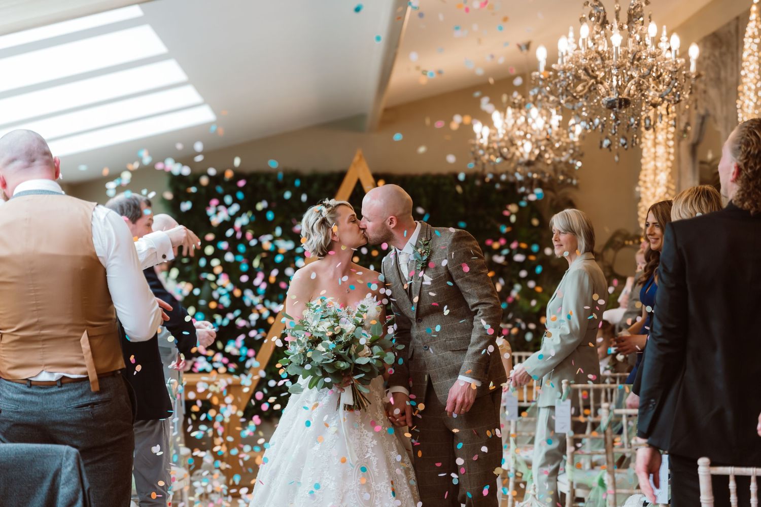 Wedding celebration with confetti and fairy lights creating a magical atmosphere. Photographer. Hull. East Yorkshire. Photography