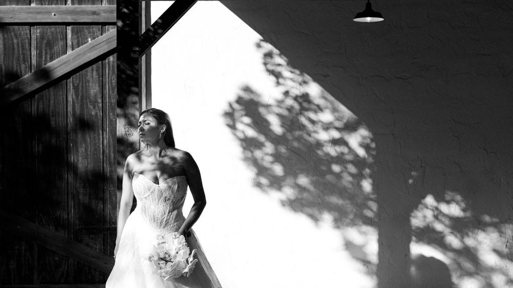 A black and white photo montage showing six different wedding moments with couples and guests dancing and celebrating.