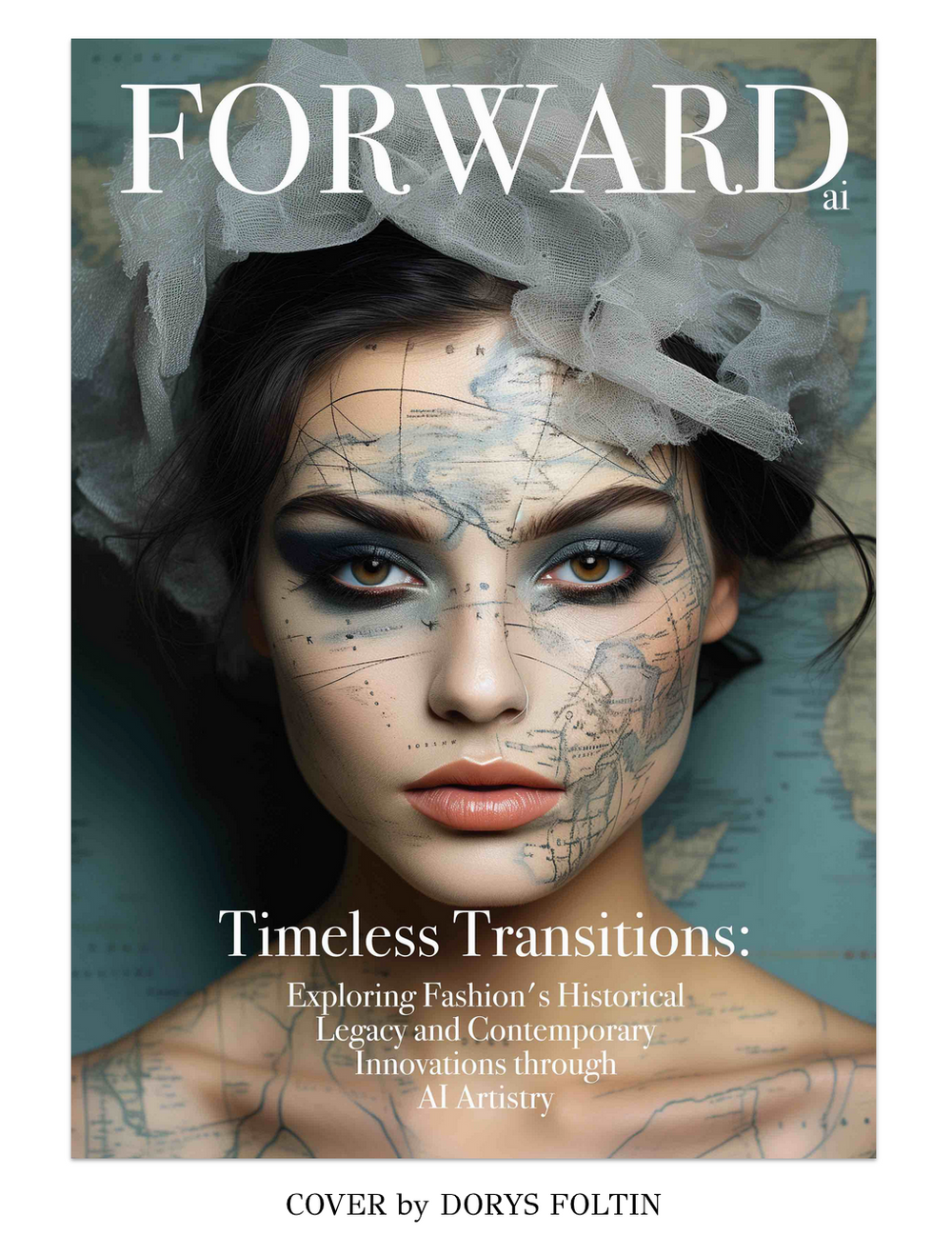 cover of magazine showing woman face with cartographic makeup