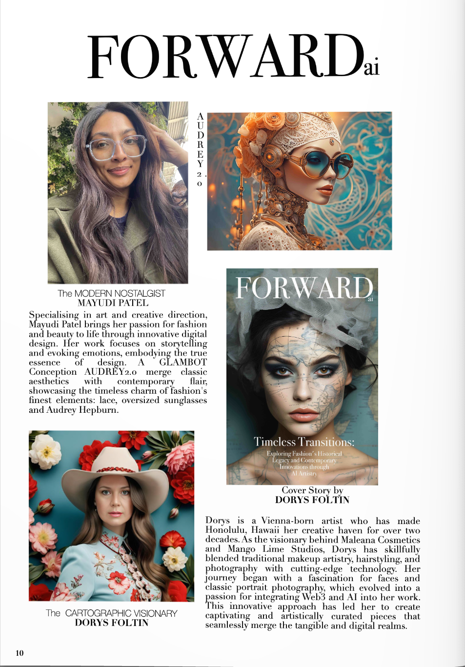 Magazine page introducing the artist DORYS FOLTIN with photo