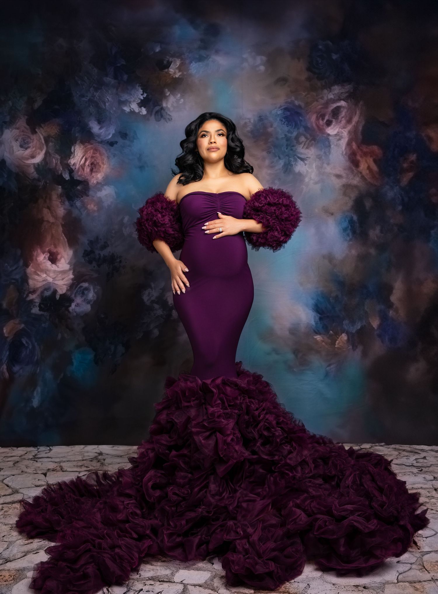 fitted purple gown