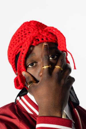 Fashion Shot in studio showing off the accessories and the handmade durag