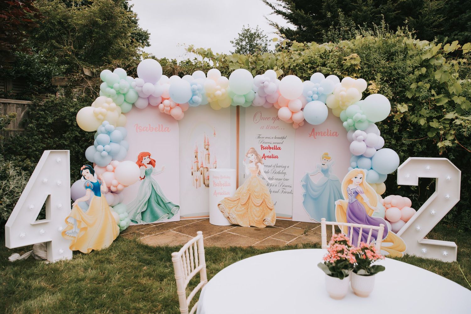 Pan of birthday balloon garland decoration and setup during birthday event