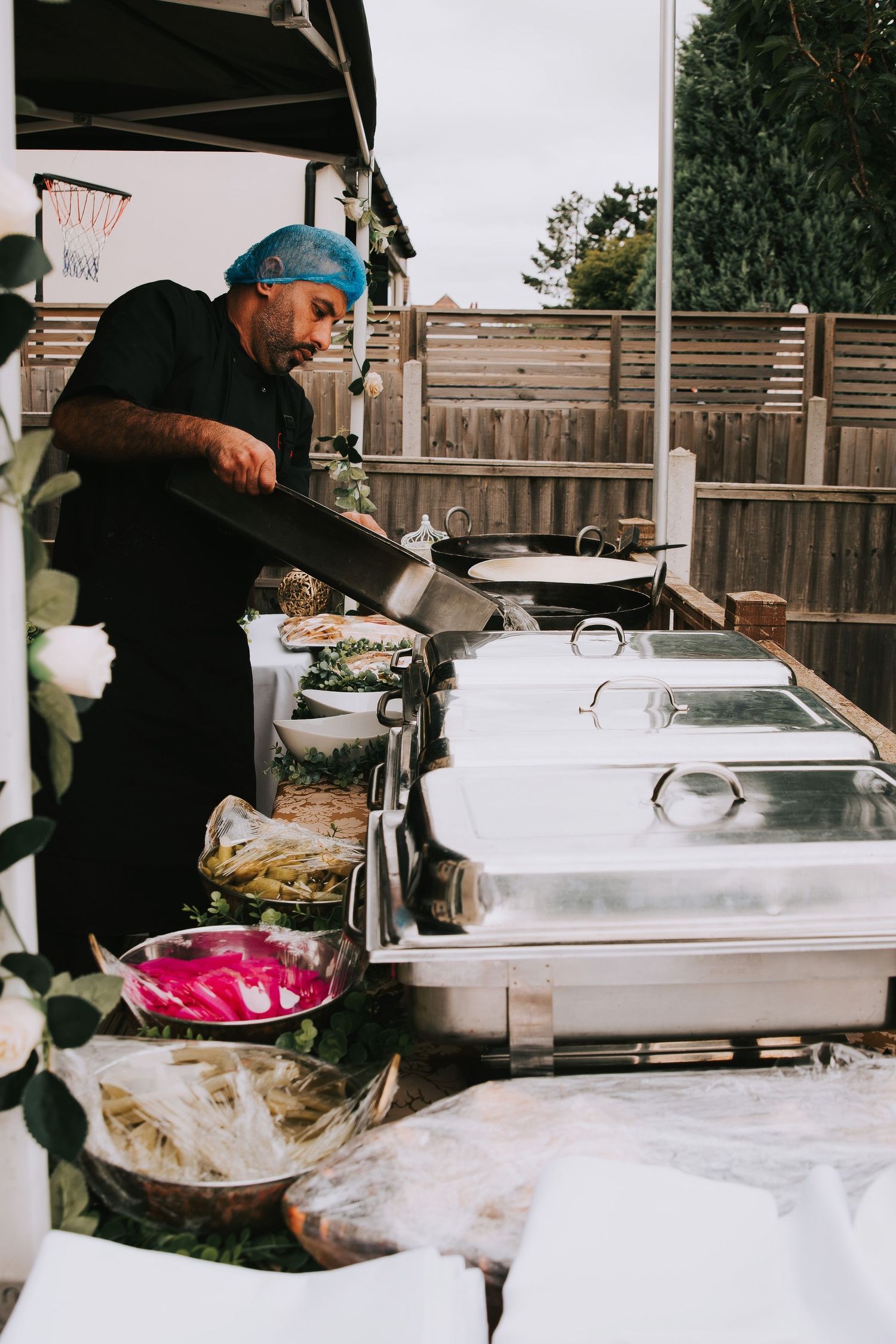 Outdoor BBQ catering details at birthday party