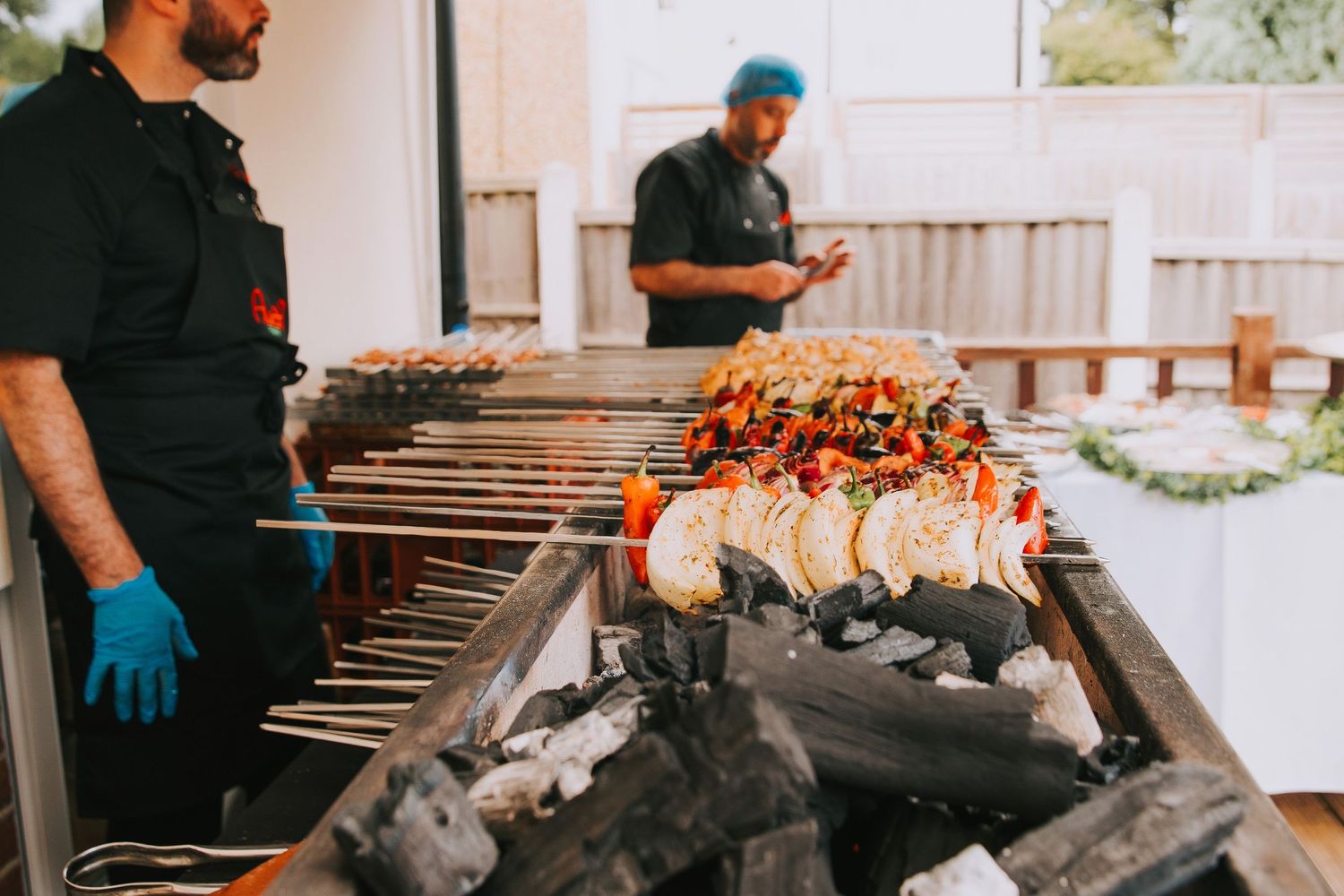 Outdoor BBQ catering details at birthday party
