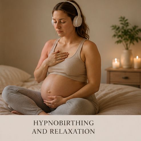 Pregnant woman practising hypnobirthing and relaxation techniques