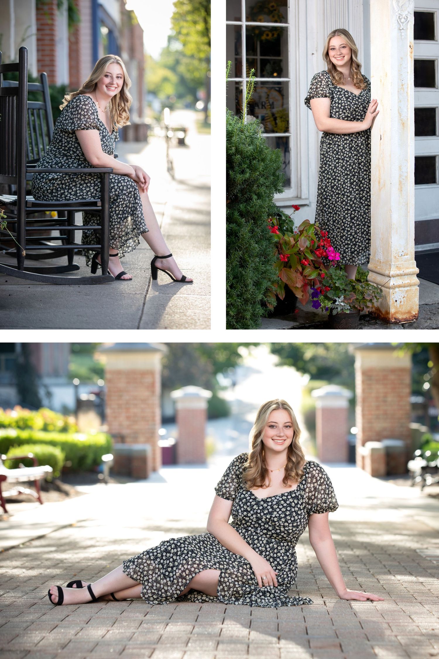 Downtown Delaware Ohio senior pictures featuring a Delaware Christian senior with flowers, historic charm, and natural light.