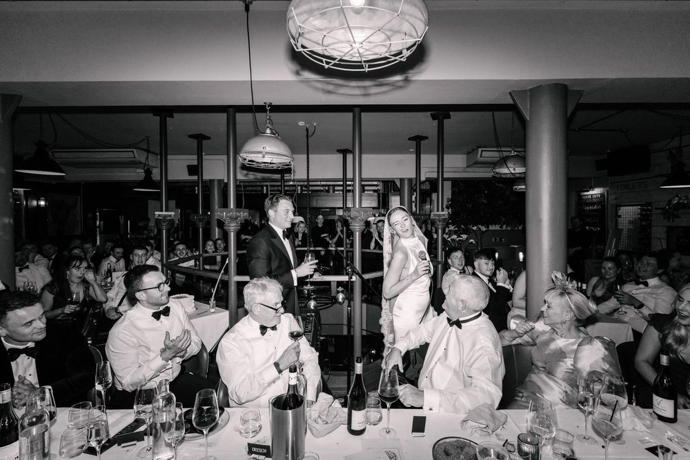 Couple shares first dance at elegant wedding reception at Pasture bristol after their St Mary Redcliffe Church Wedding