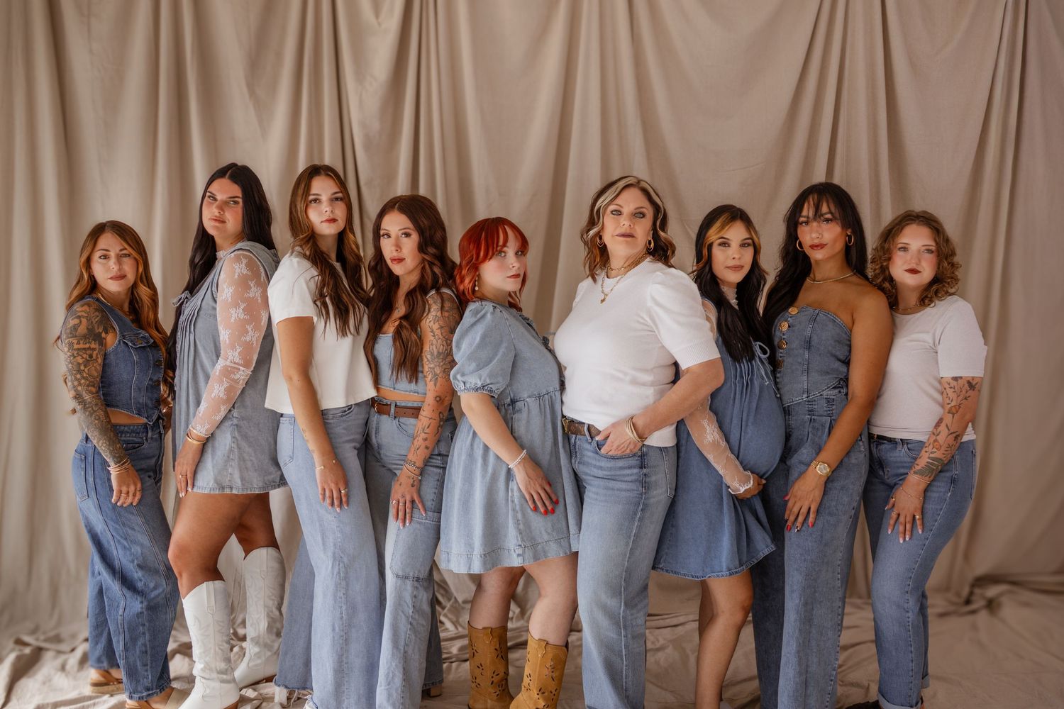 Group of women posing together during a modern professional branding photography session.
