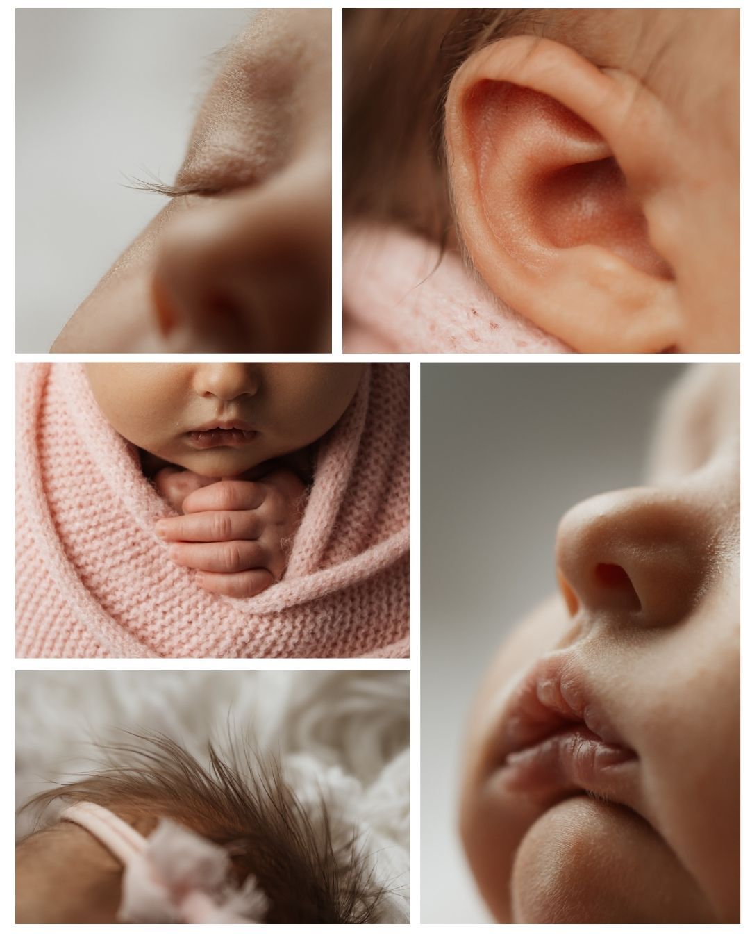 Close-up macro photo of a newborn baby nose and lips, showing delicate skin texture and tiny facial features.