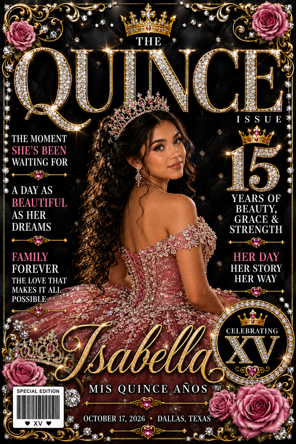 Personalized Quinceañera with mixed cultures, Hispanic traditions, family heritage and modern Dallas Fort Worth quince photography guide