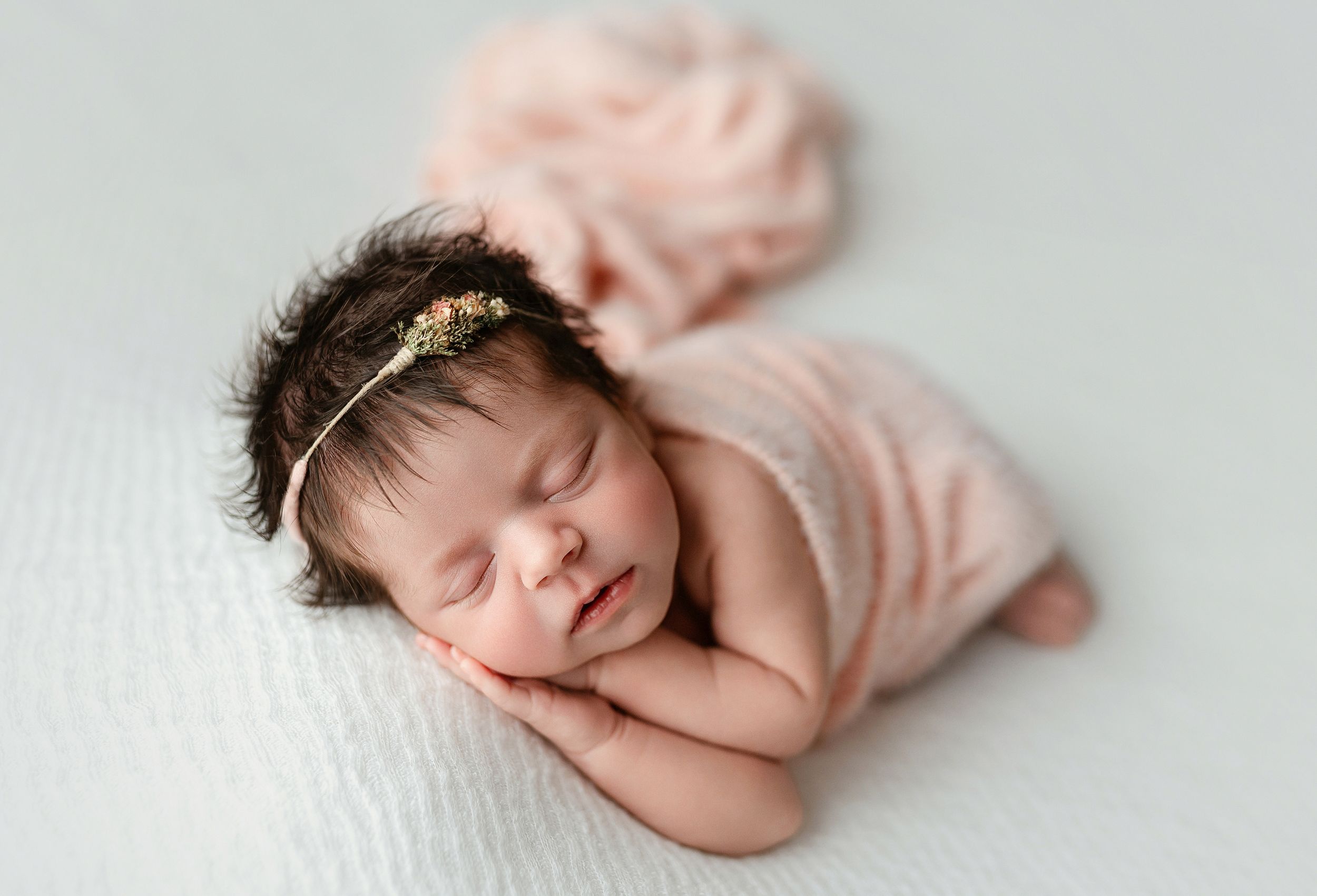Newborn baby girl with tons of hair in pink. Greenville, SC newborn photographer, Easley, SC Newborn photographer