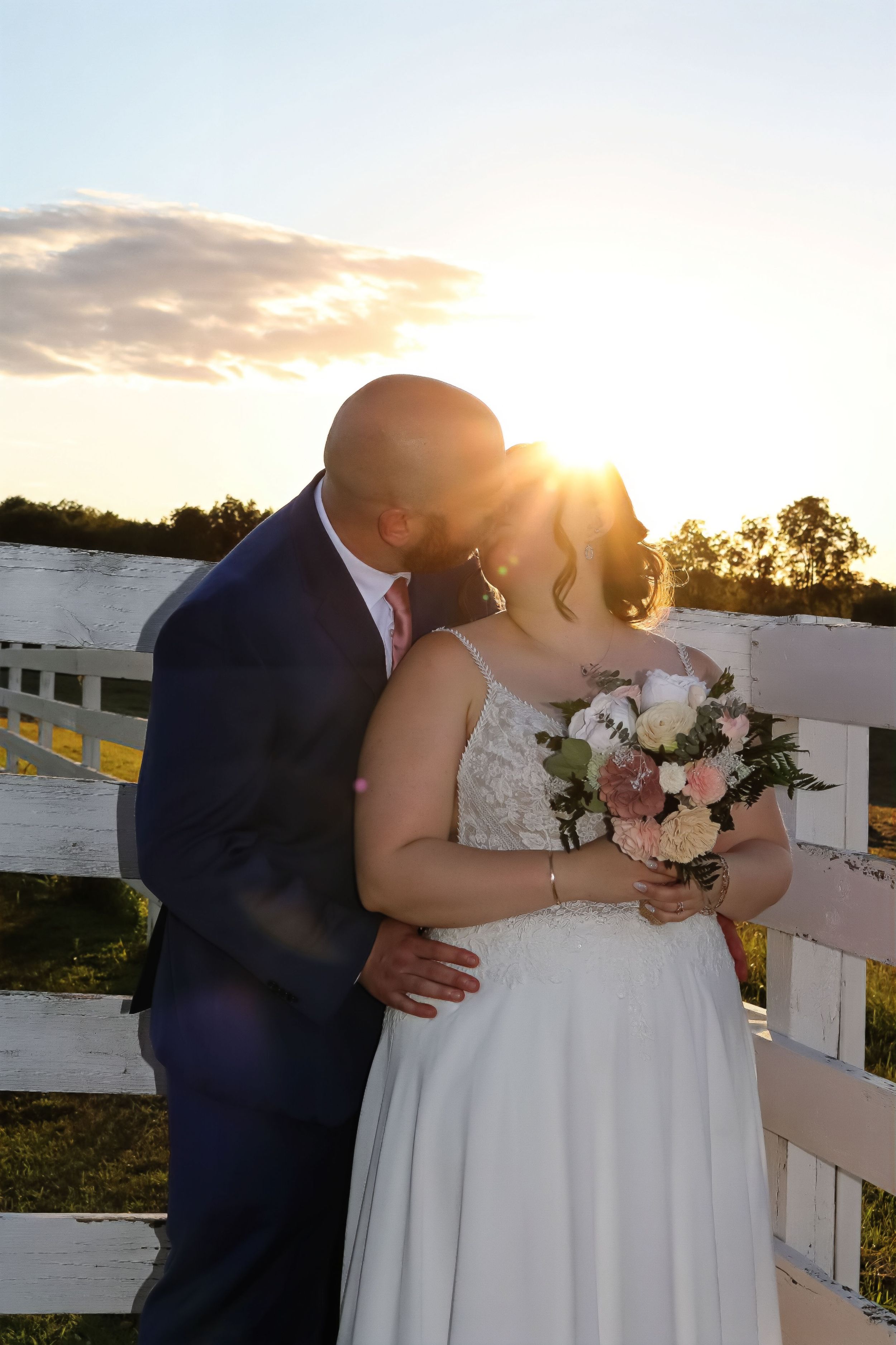 Sunset flare at wedding