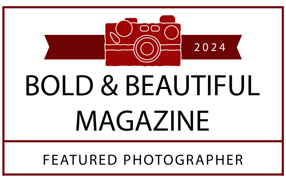 Bold and Beautiful Magazine 2024 Featured Photographer logo with camera icon.