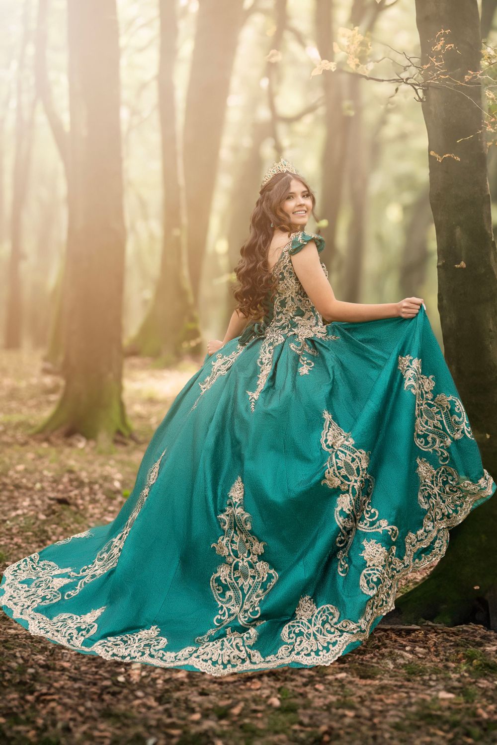 princess walking through enchanted forest