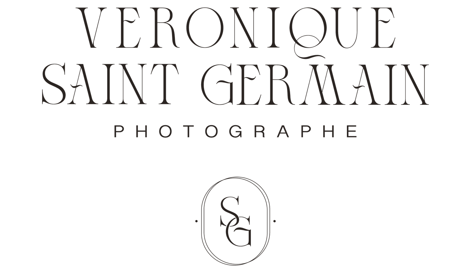 Black text logo for Veronique Saint Germain Photographe with minimalist oval emblem.