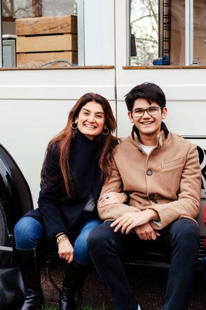 Mum and son in park on a cold autumn day. Both wearing Ralph Lauren outfits. Zurich family photographer.