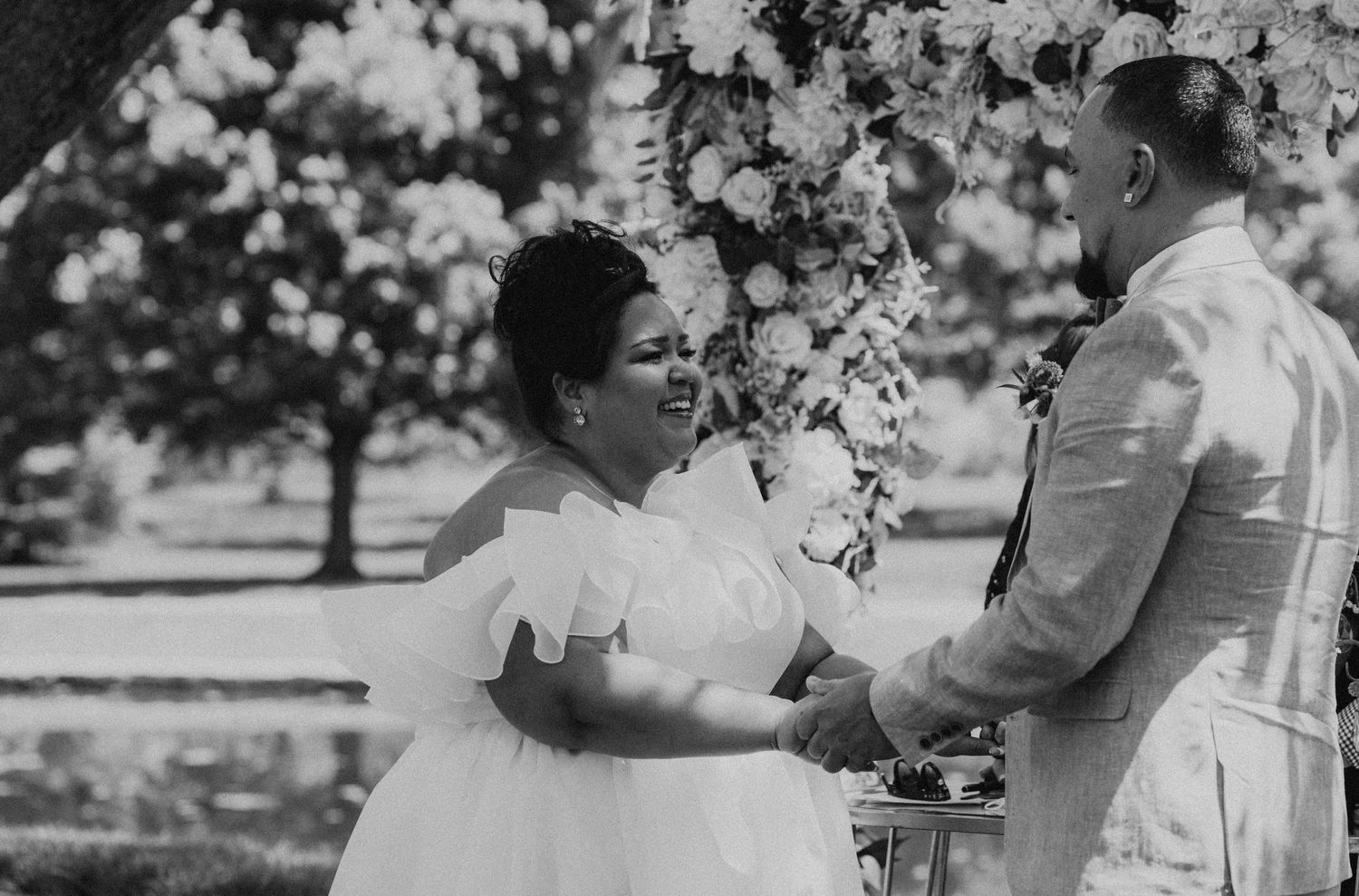 bride and groom smiling at wedding ceremony allentown, pa