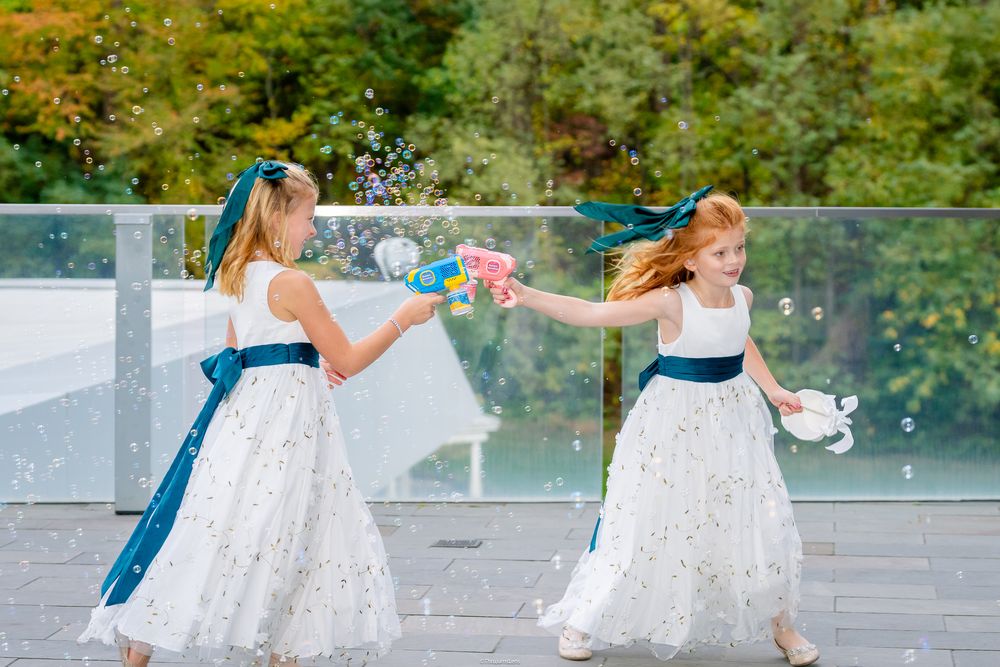 Wedding photoshoot service in Washington, A group of photos showing a white lace dress twirling in an outdoor setting against green foliage.
