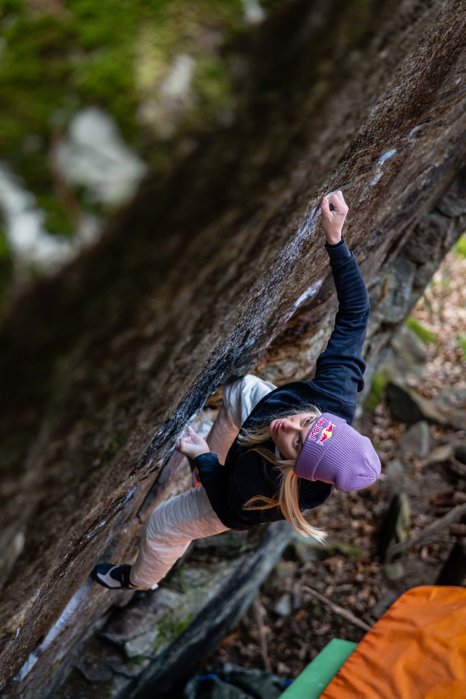 Janja Garnbret climbing during the Red Bull Bouldering Camp in Ticino, Switzerland on November 24, 2025. Photo Jan Virt.