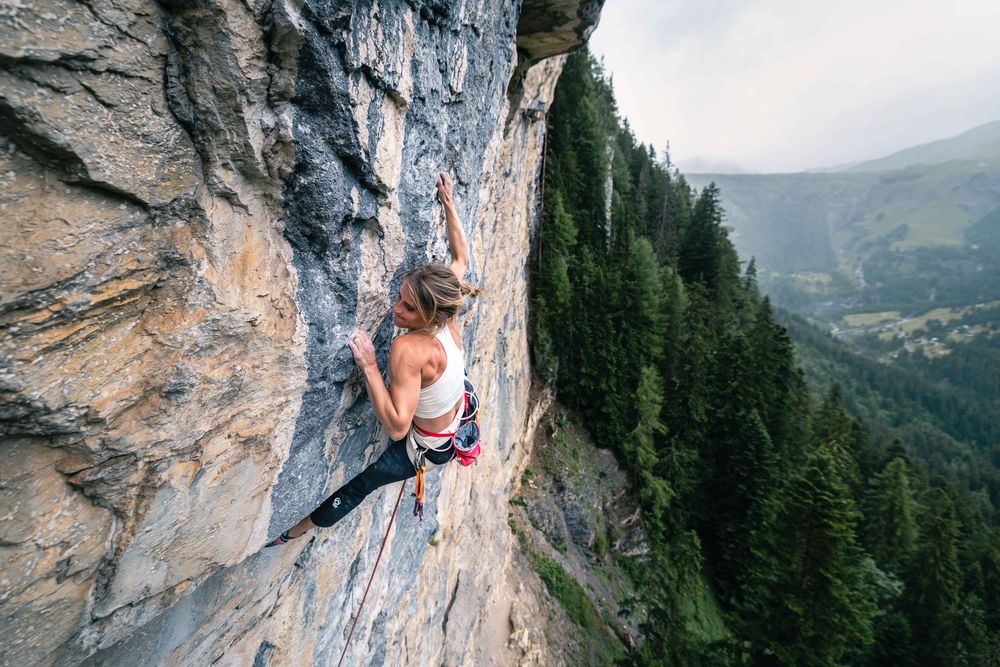 Fay Manners rock climbing in Switzerland. Jan Virt - Climbing Photography.