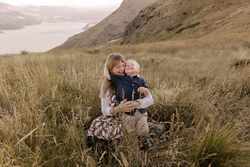 candid grandmother and grandson, port hills, hills