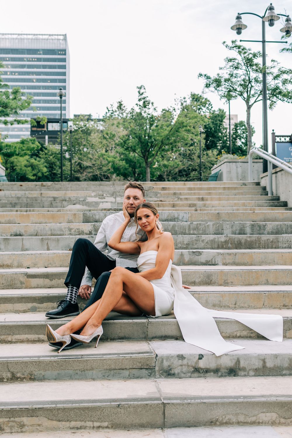 Modern Salt Lake City Engagements on Stairs